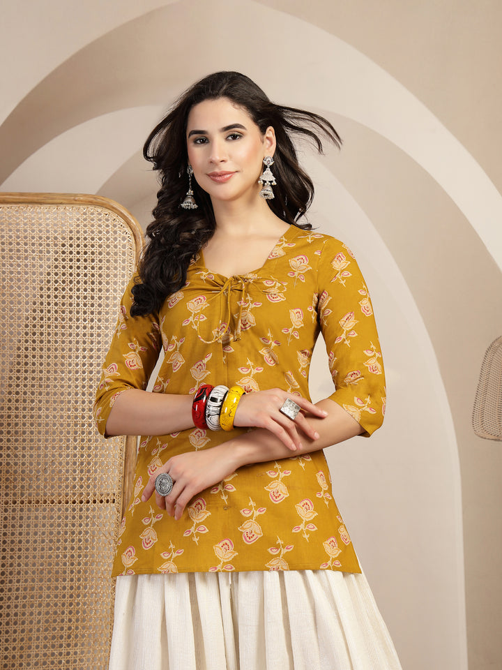 Printed Tie-Up Neck Top
