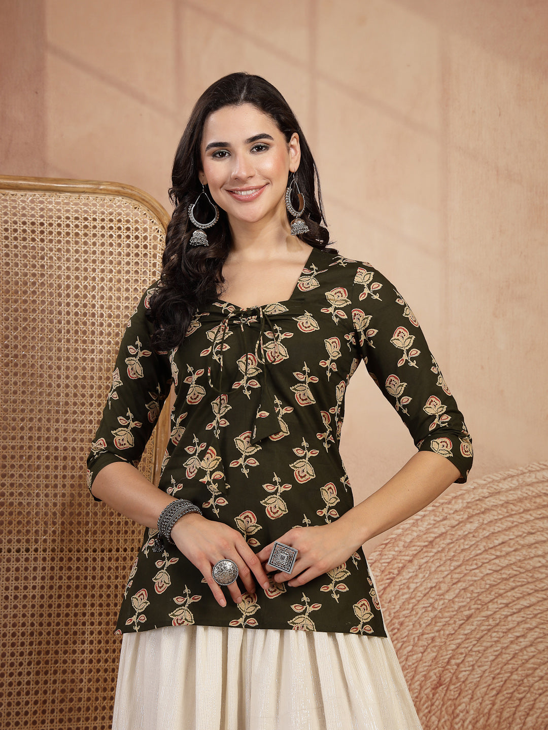 Printed Tie-Up Neck Top