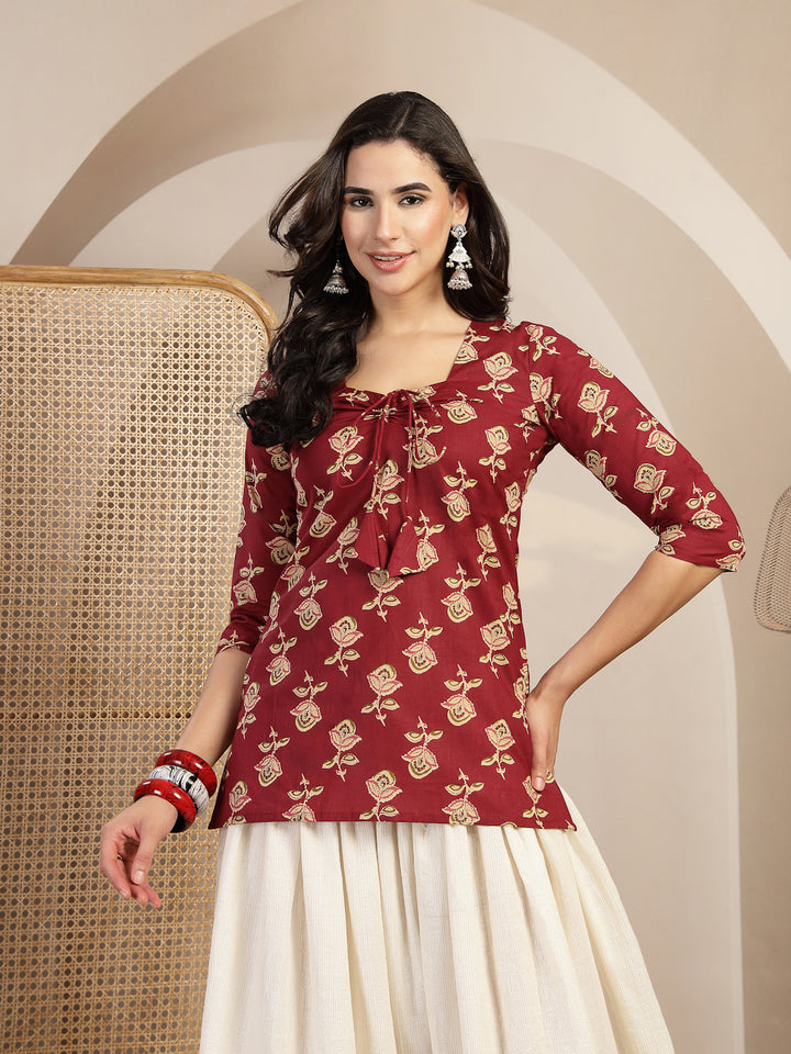 Printed Tie-Up Neck Top