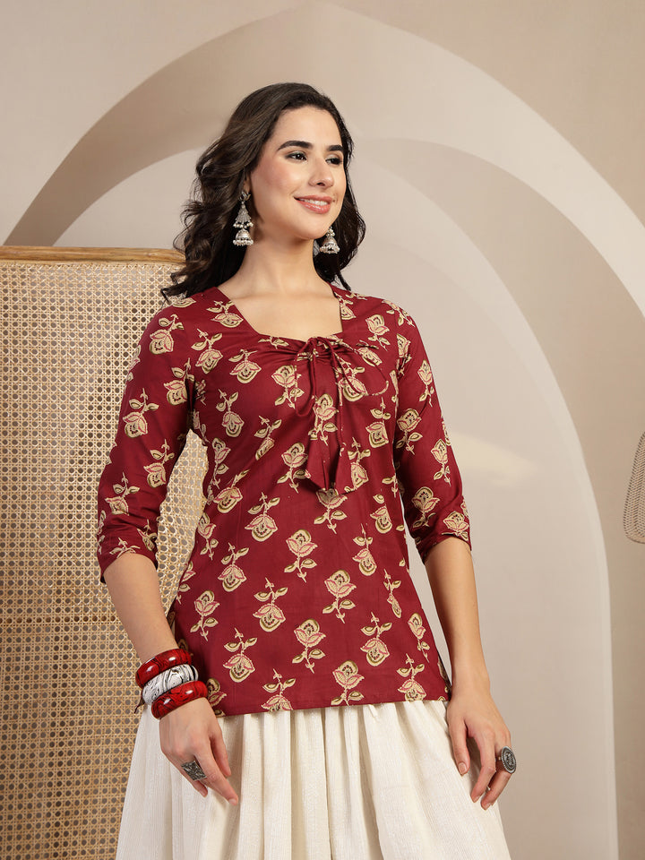 Printed Tie-Up Neck Top