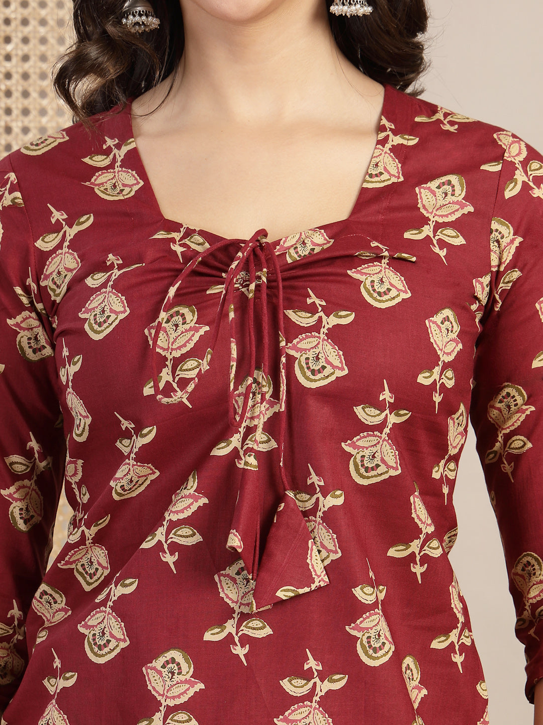 Printed Tie-Up Neck Top