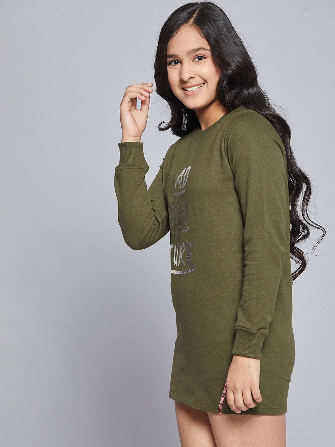 Girls Olive Terry ADVENTURE Sweat Dress