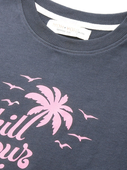 Girls Navy Terry CHILL Sweat Dress
