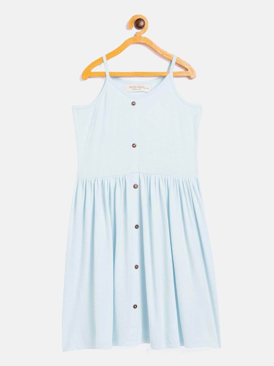 Girls Blue Front Button Strappy Dress