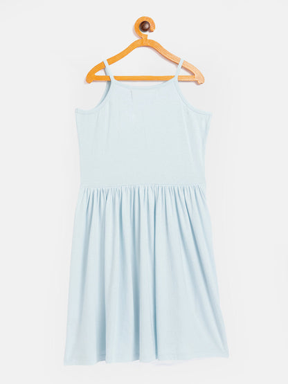 Girls Blue Front Button Strappy Dress