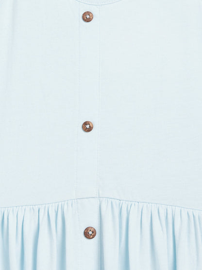Girls Blue Front Button Strappy Dress