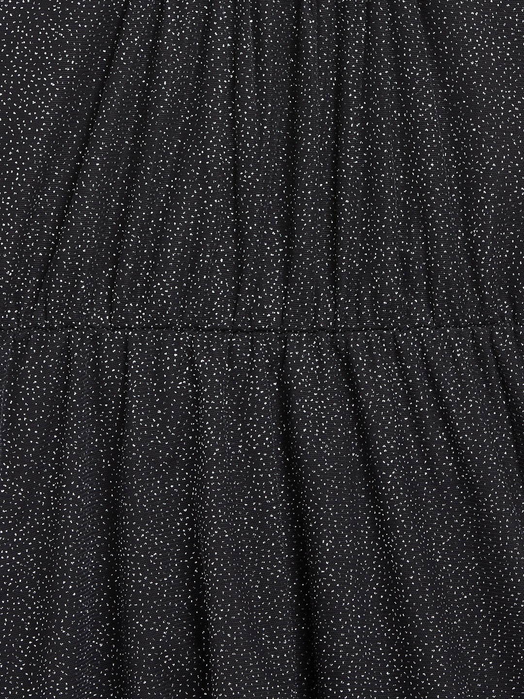 Girls Black Mesh Lurex Strappy High Low Dress