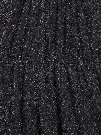 Girls Black Mesh Lurex Strappy High Low Dress