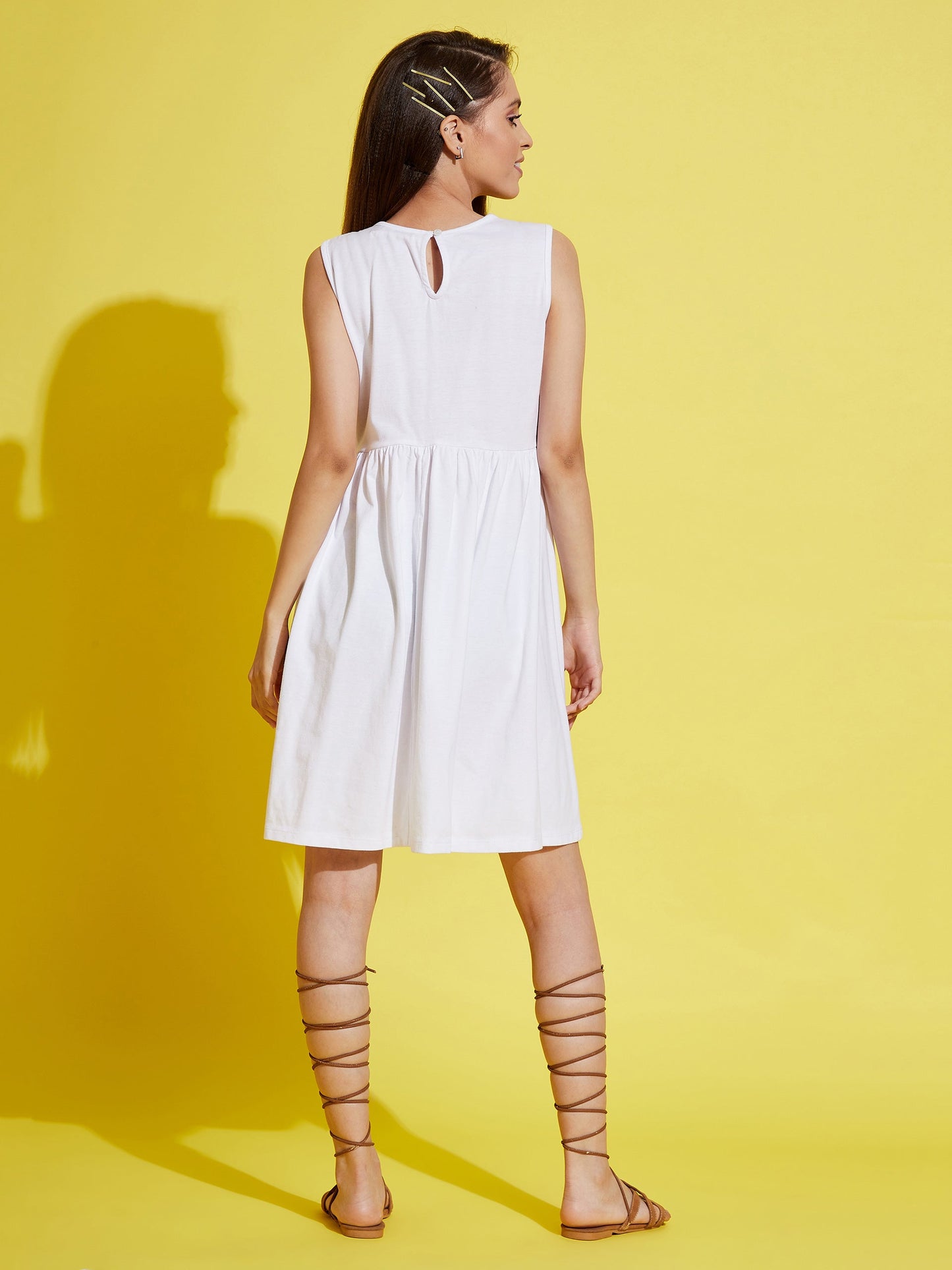 Girls White Schiffli Gathered Dress
