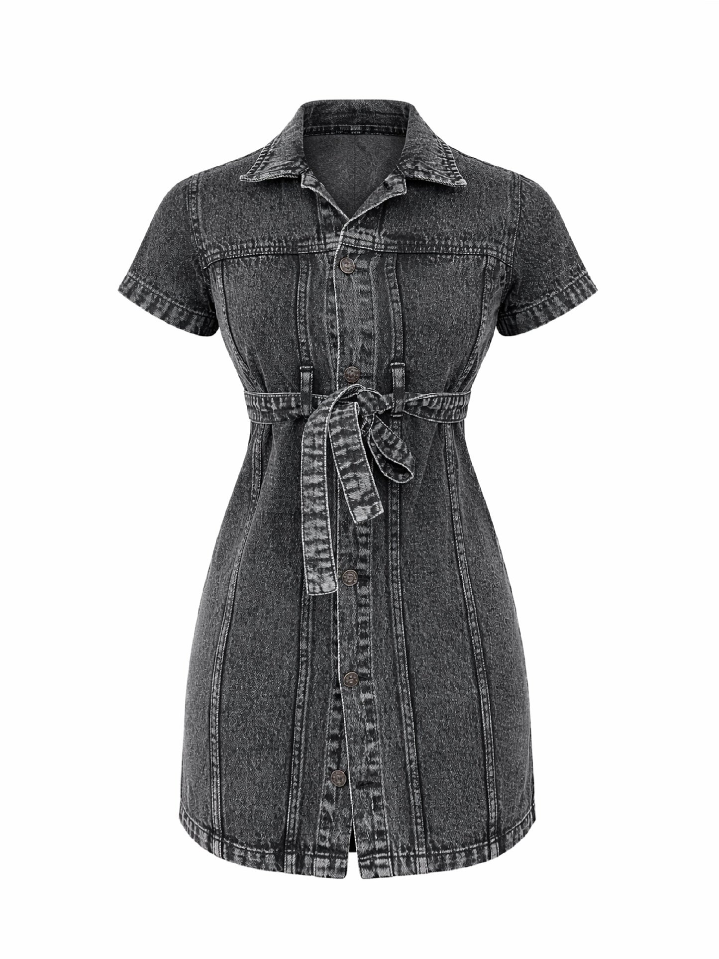 Girls Black Blast Denim Belted Shirt Dress