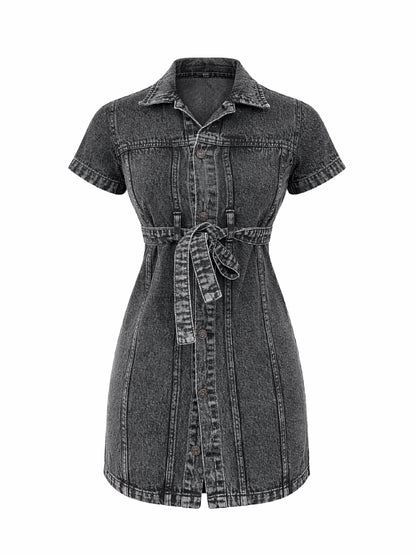 Girls Black Blast Denim Belted Shirt Dress
