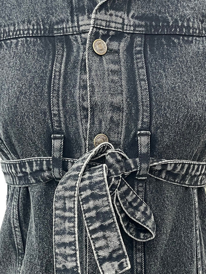 Girls Black Blast Denim Belted Shirt Dress