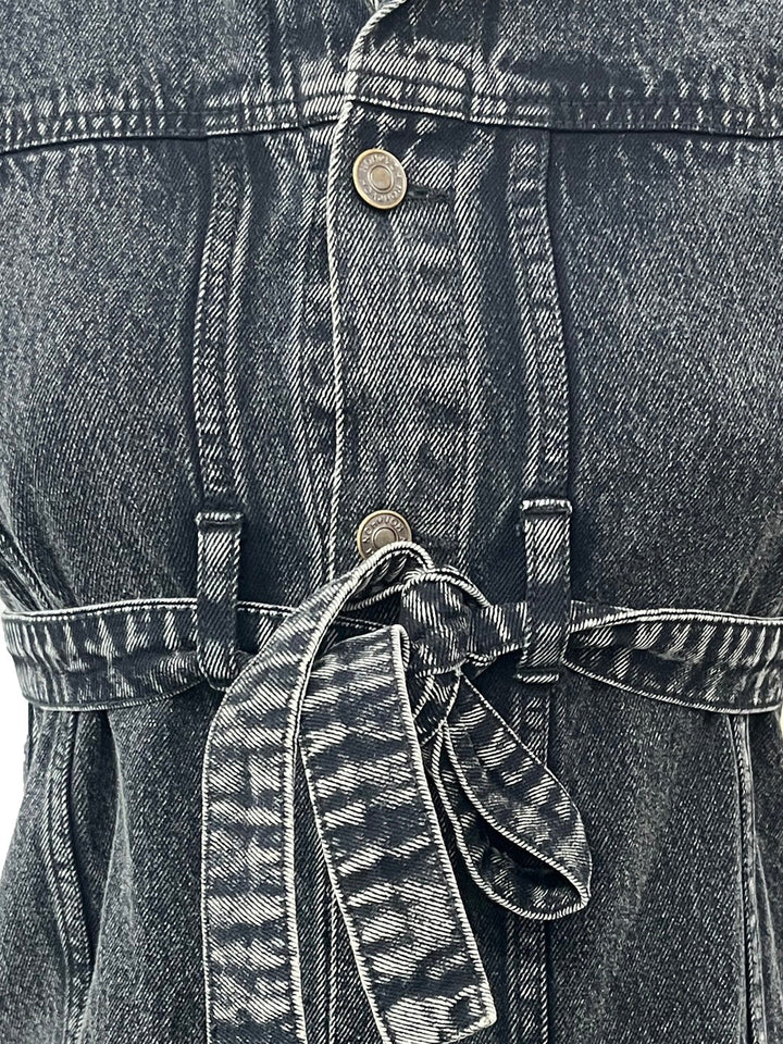 Girls Black Blast Denim Belted Shirt Dress
