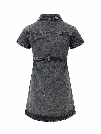 Girls Black Blast Denim Belted Shirt Dress