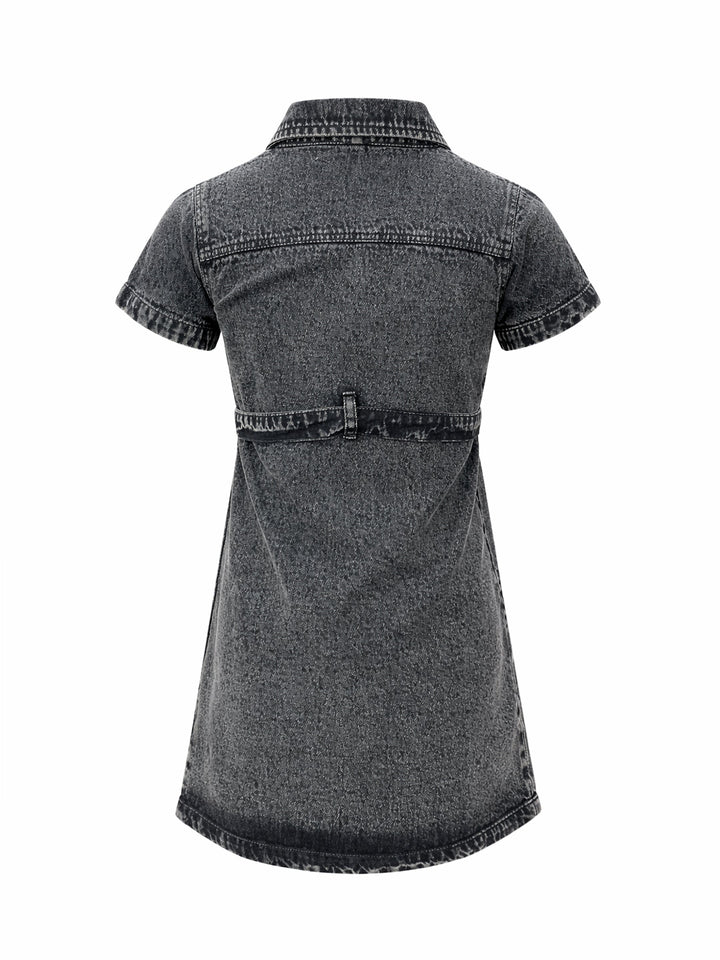 Girls Black Blast Denim Belted Shirt Dress