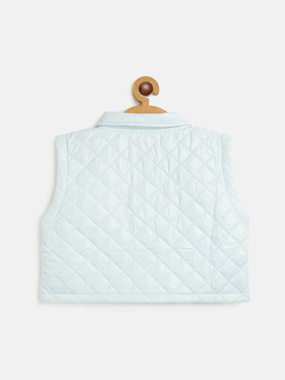 Girls Blue Sleeveless Puffer Crop Jacket