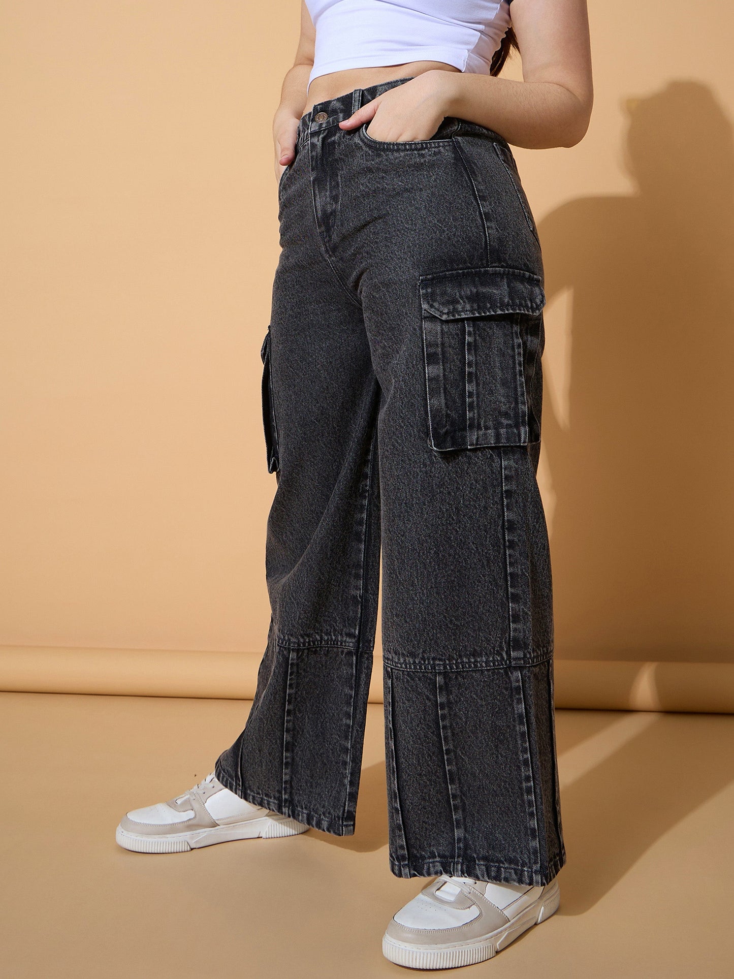 Girls Black Wash Hem Pin Tuck Straight Jeans