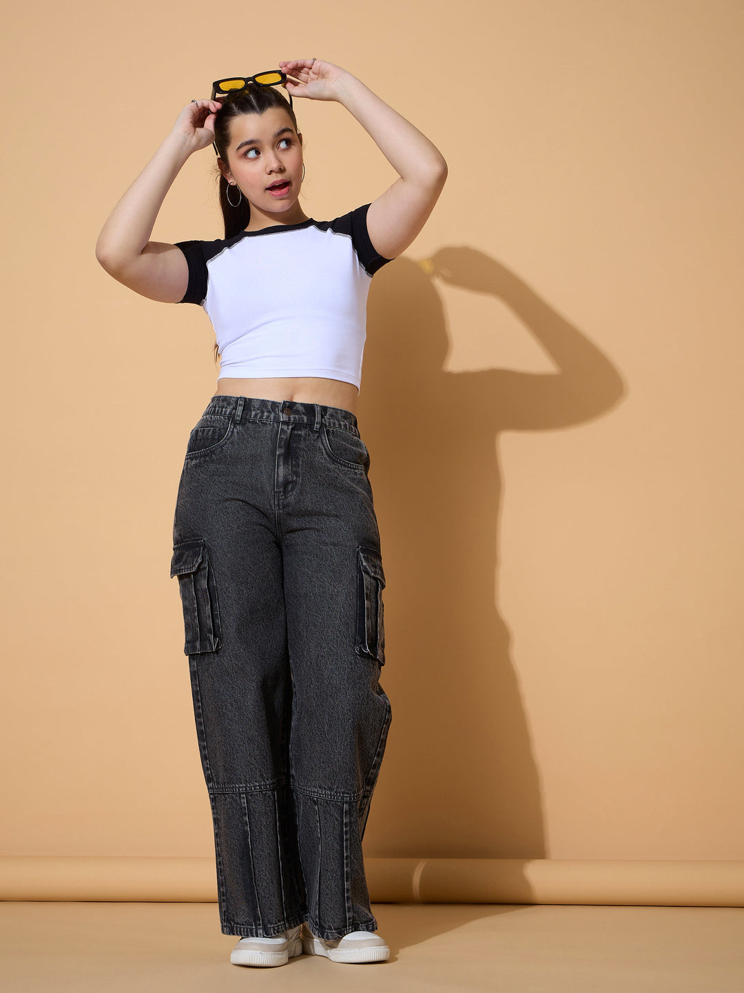 Girls Black Wash Hem Pin Tuck Straight Jeans