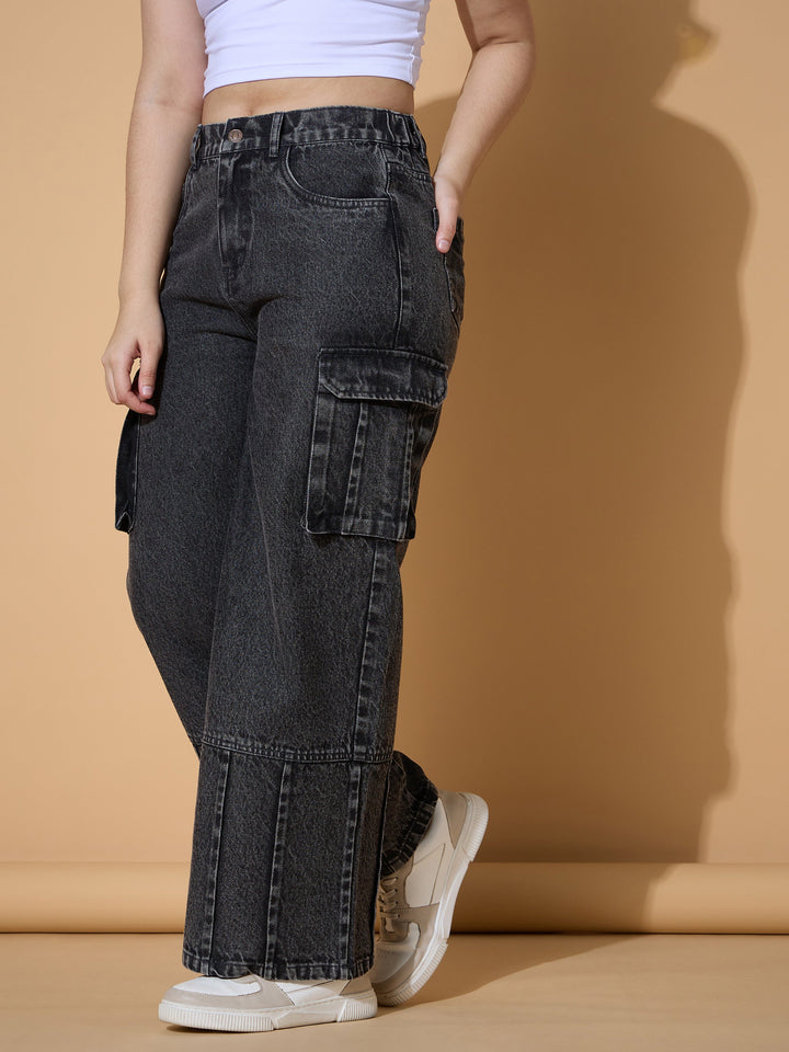 Girls Black Wash Hem Pin Tuck Straight Jeans