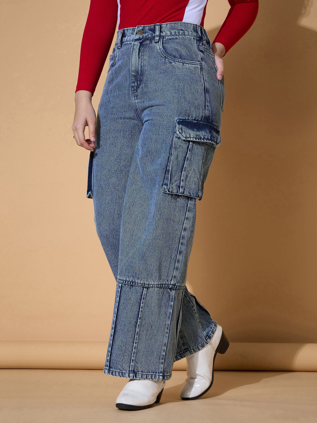 Girls Blue Wash Hem Pin Tuck Straight Jeans
