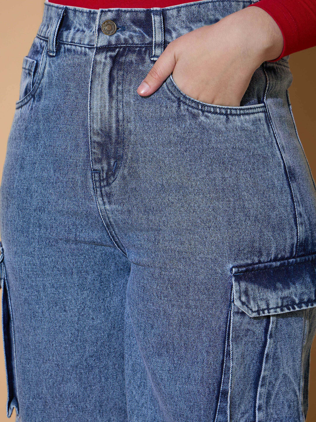 Girls Blue Wash Hem Pin Tuck Straight Jeans