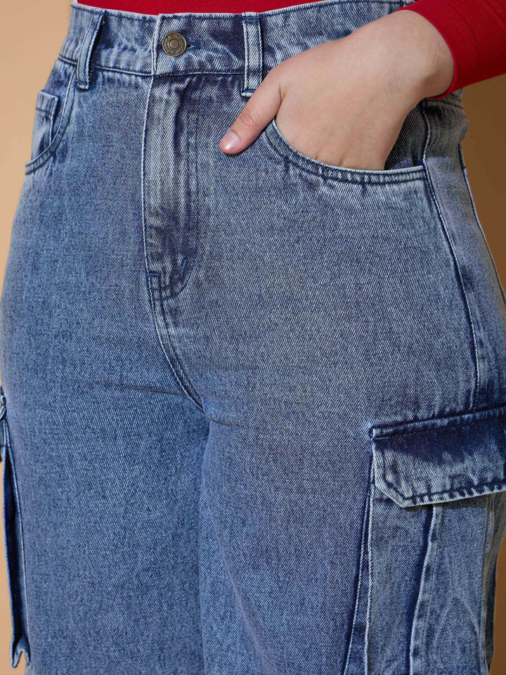 Girls Blue Wash Hem Pin Tuck Straight Jeans