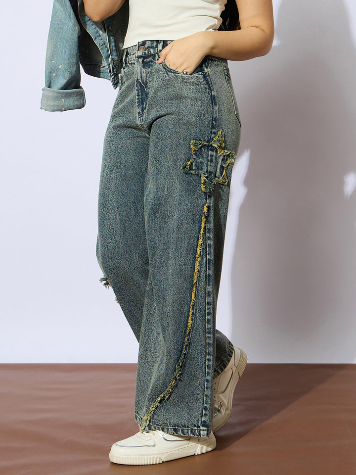 Girls Yellow Wash Front Distressed Straight Jeans