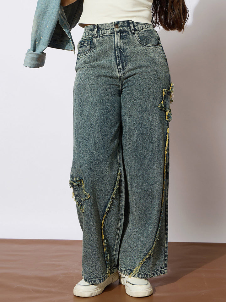 Girls Yellow Wash Front Distressed Straight Jeans