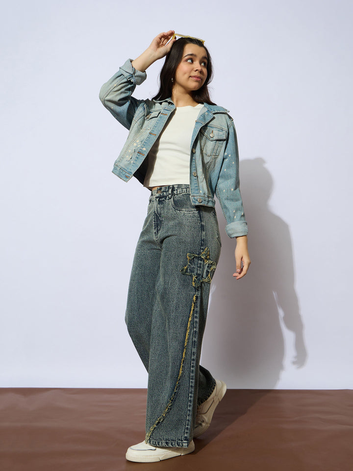 Girls Yellow Wash Front Distressed Straight Jeans