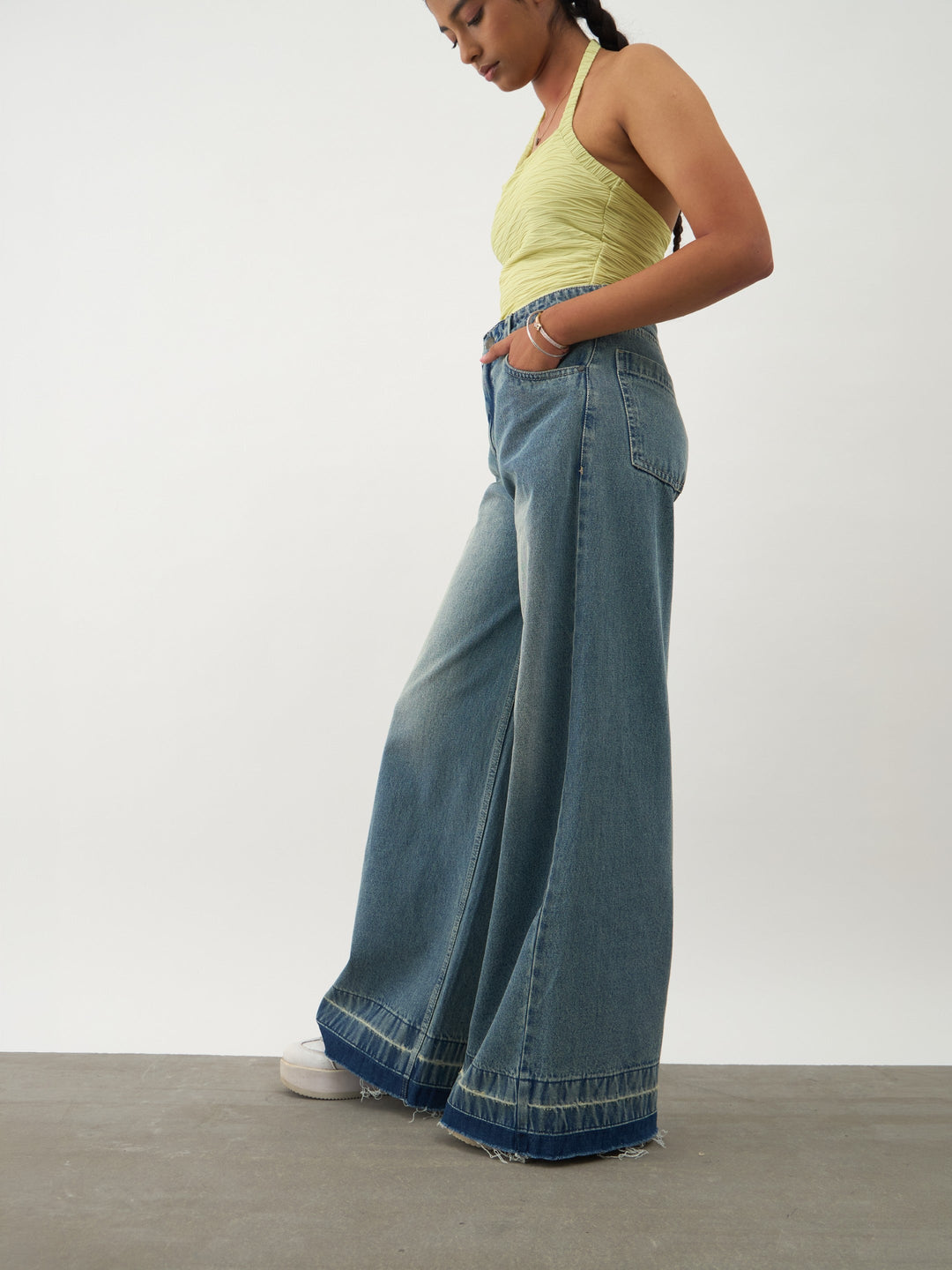 Girls Blue Blast Denim Wide Leg Frayed Jeans