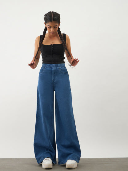 Girls Navy Blue Denim Elasticated Waistband Jeans
