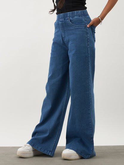 Girls Navy Blue Denim Elasticated Waistband Jeans