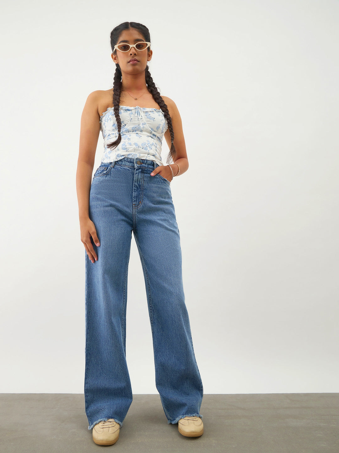 Girls Blue Blast Denim Raw Hem Straight Fit Jeans