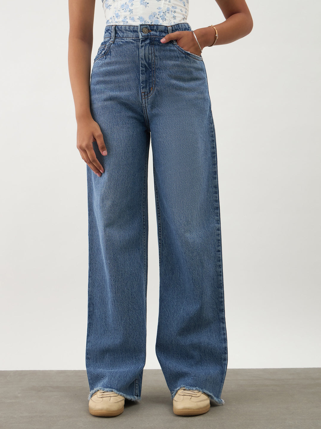 Girls Blue Blast Denim Raw Hem Straight Fit Jeans