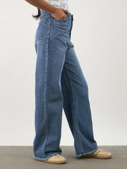 Girls Blue Blast Denim Raw Hem Straight Fit Jeans