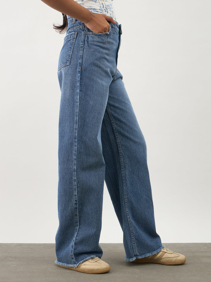 Girls Blue Blast Denim Raw Hem Straight Fit Jeans