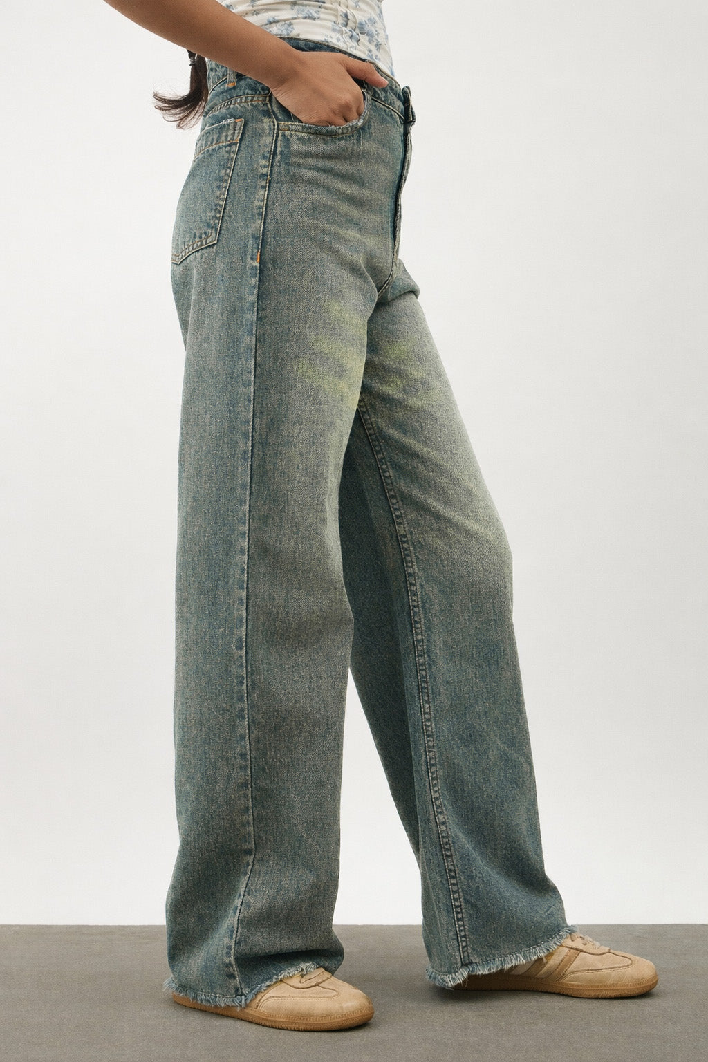 Girls Blue Whisker Denim Raw Hem Straight Fit Jeans