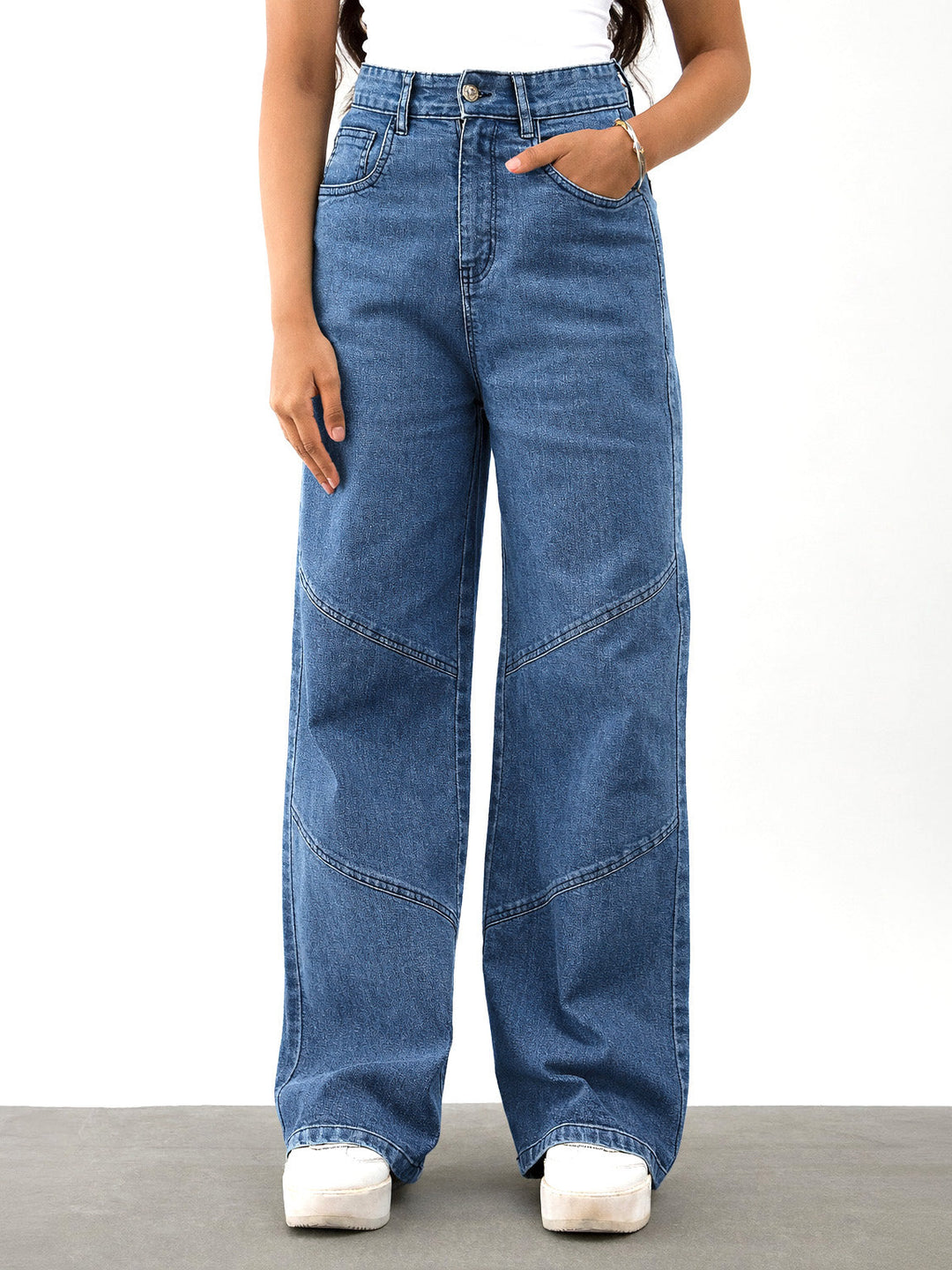 Girls Navy Blast Denim Thread Detail Ankle Length Jeans