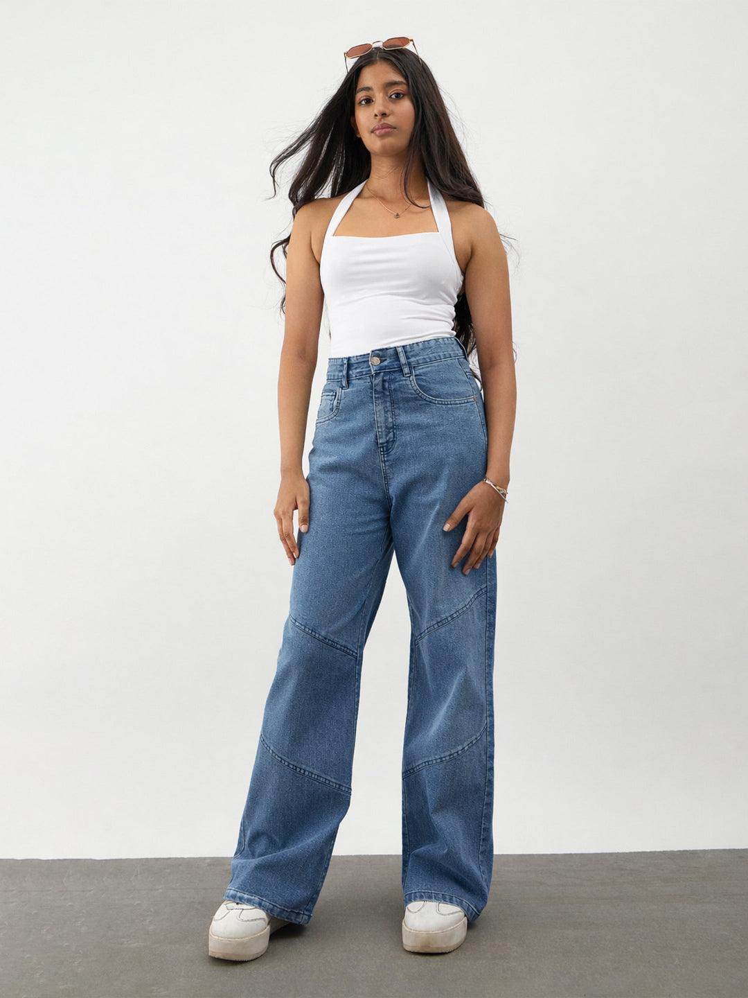 Girls Navy Blast Denim Thread Detail Ankle Length Jeans