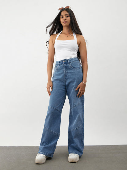 Girls Navy Blast Denim Thread Detail Ankle Length Jeans
