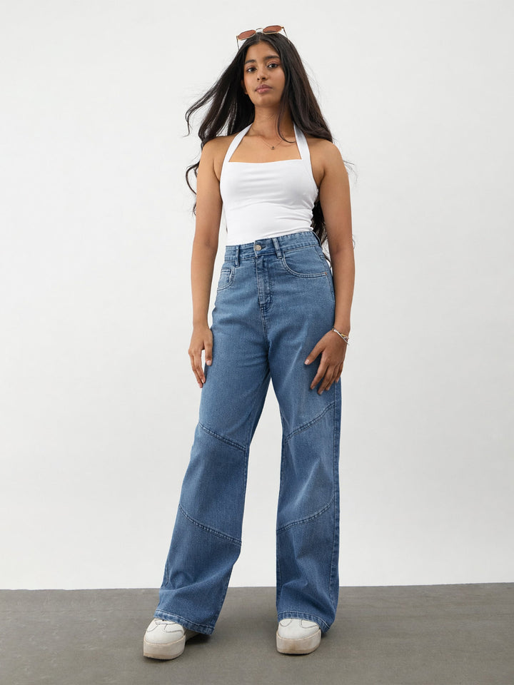 Girls Navy Blast Denim Thread Detail Ankle Length Jeans