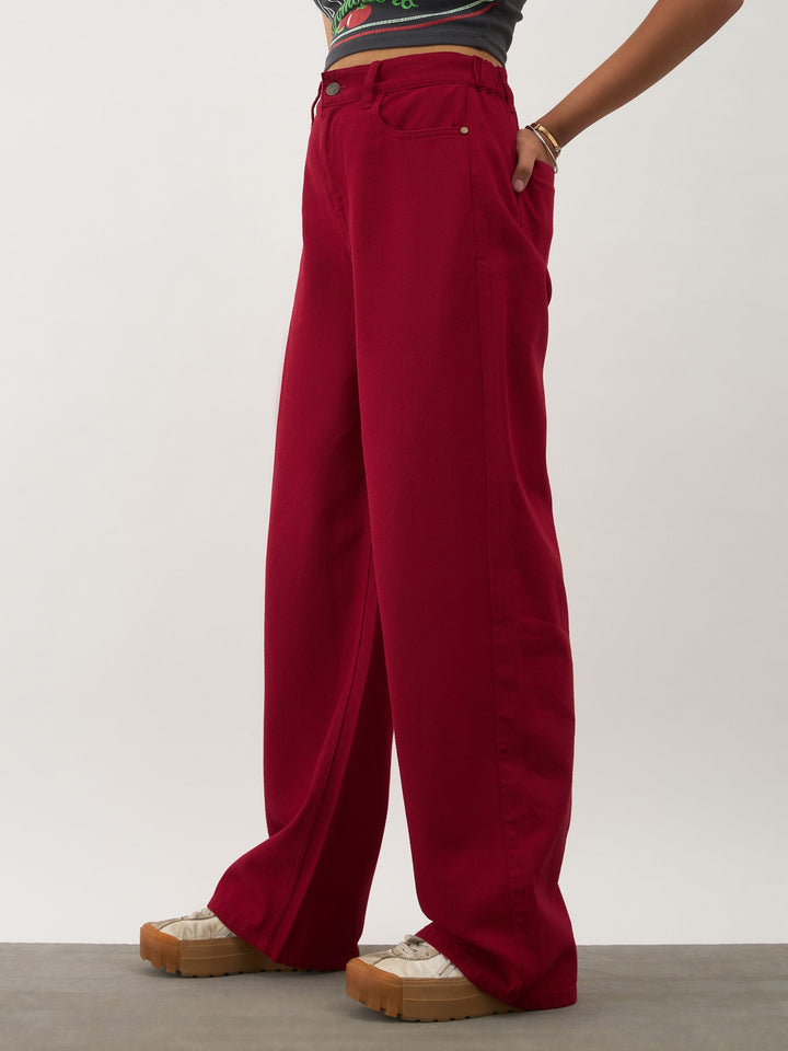 Girls Red Denim Ankle Length Jeans