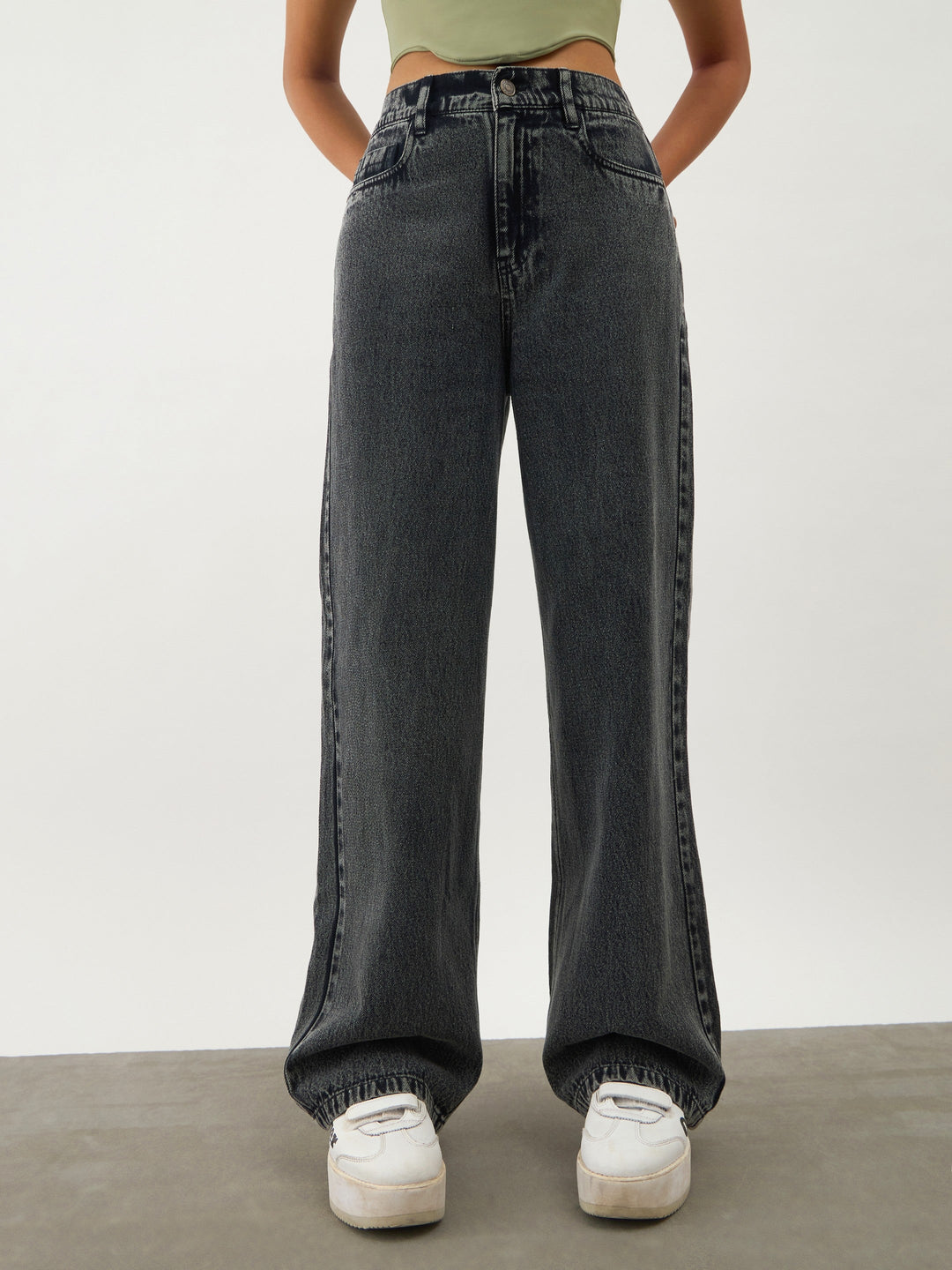 Girls Black Washed Ankle Length Jeans