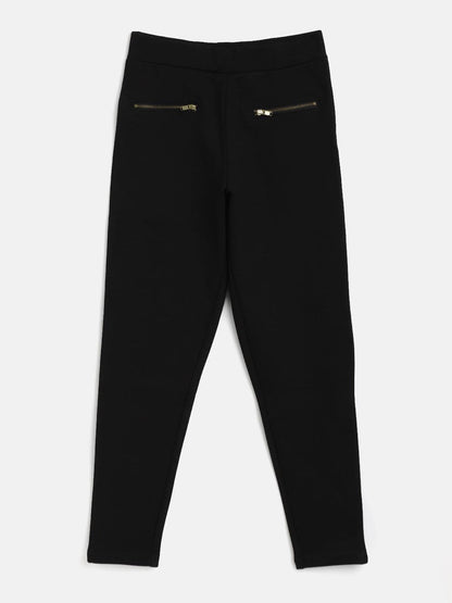 Girls Black Pocket Zipper Jeggings