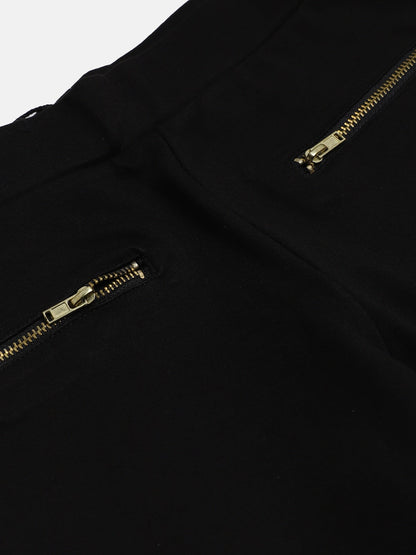 Girls Black Pocket Zipper Jeggings