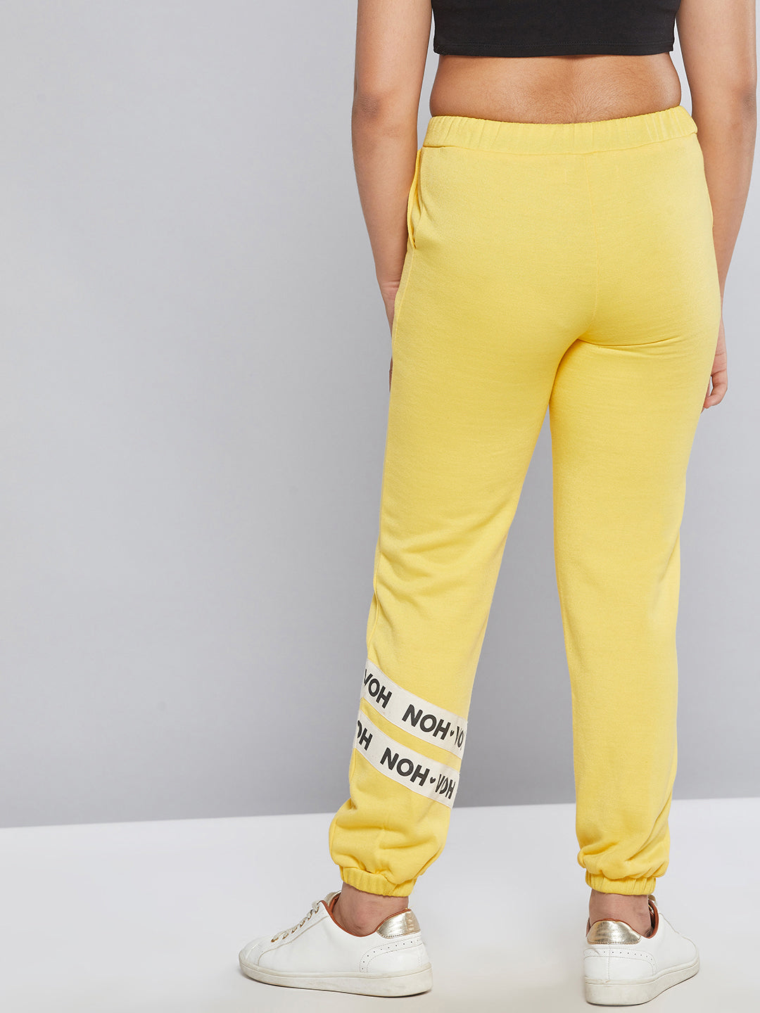 Girls Yellow Fleece Brand Tape Joggers