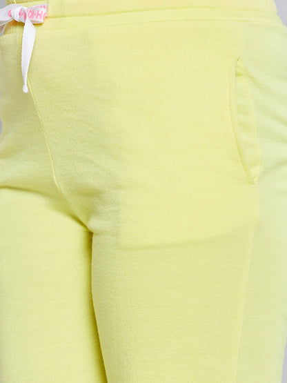 Girls Yellow Fleece Brand Drawstring Track Pants