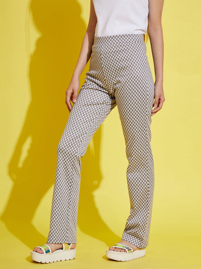 Girls White & Grey Herringbone Boot Leg Pants