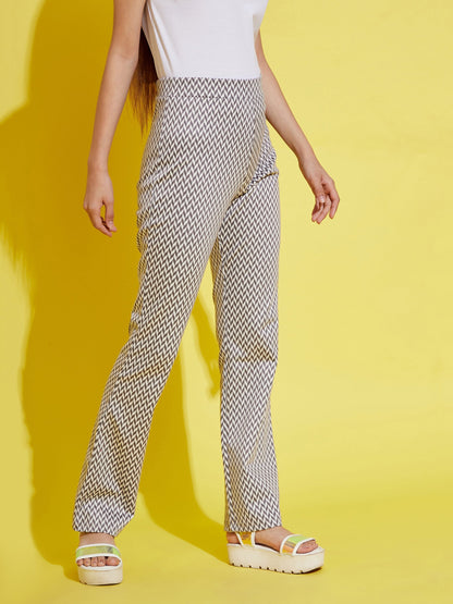 Girls White & Grey Herringbone Boot Leg Pants
