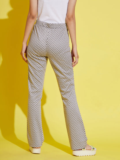 Girls White & Grey Herringbone Boot Leg Pants